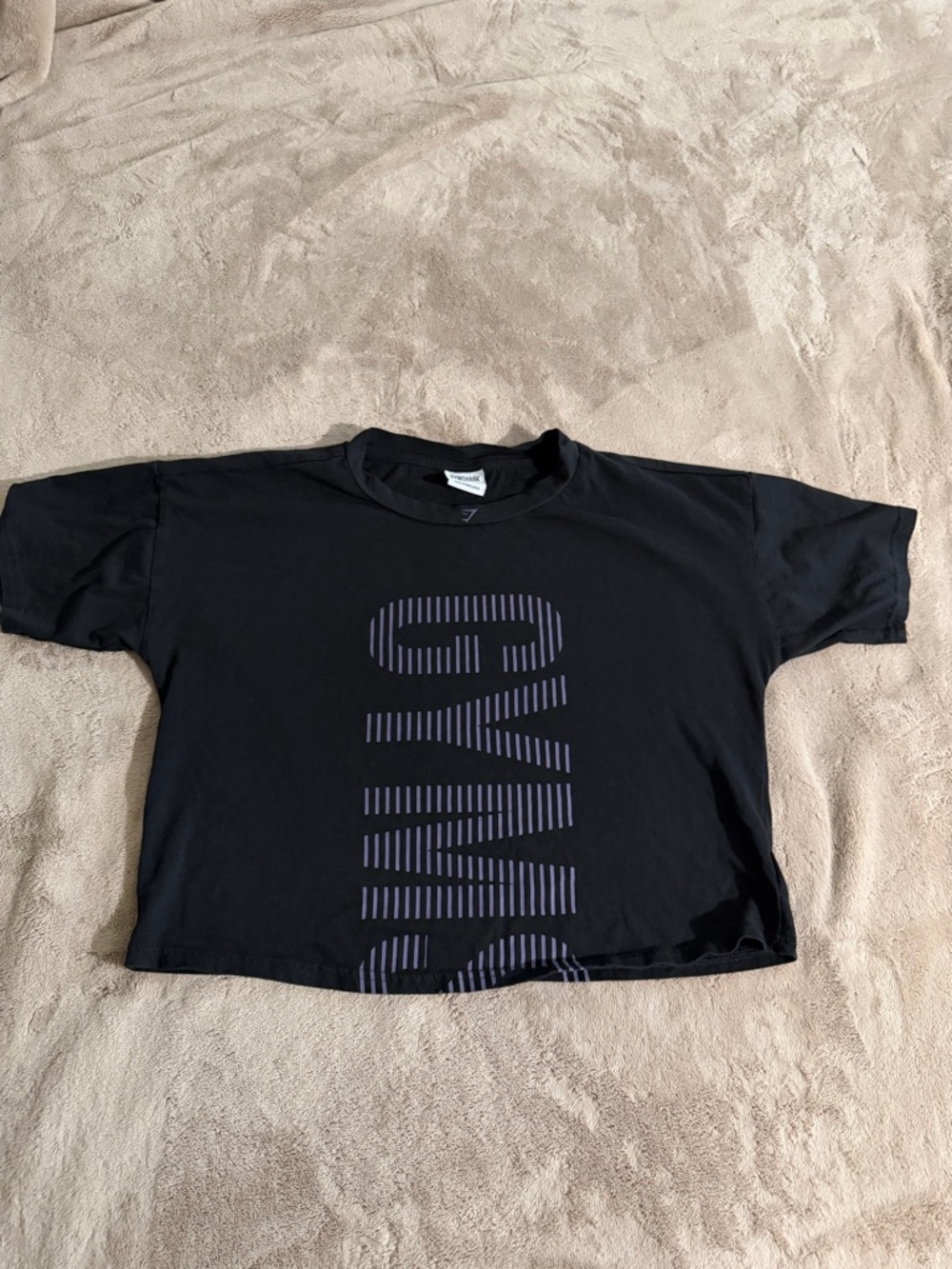 Gymshark Black Crop Tee with Vertical Lavender Logo